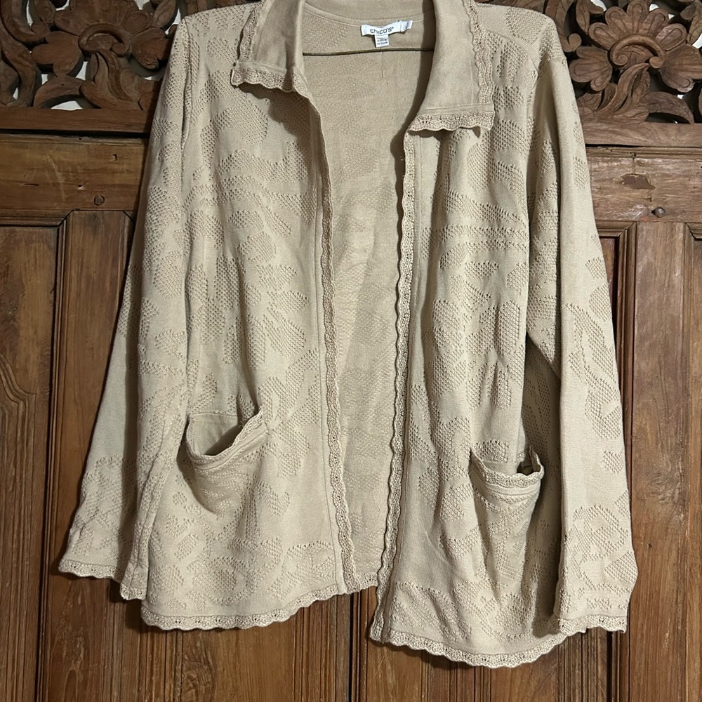 Chico's Beige Textured Open-Front Jacket